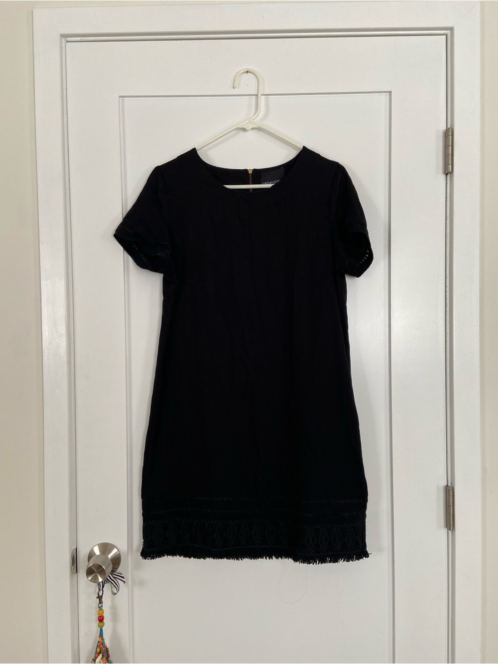 Cynthia Rowley Black Short Sleeve Shift Dress with Trim